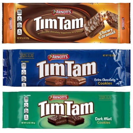Sampler Tim Tam Choc Cookie Biscuits (Value 3 Packs) Chewy Caramel, Extra Chocolaty, Dark Mint, Aussie Made & Loved