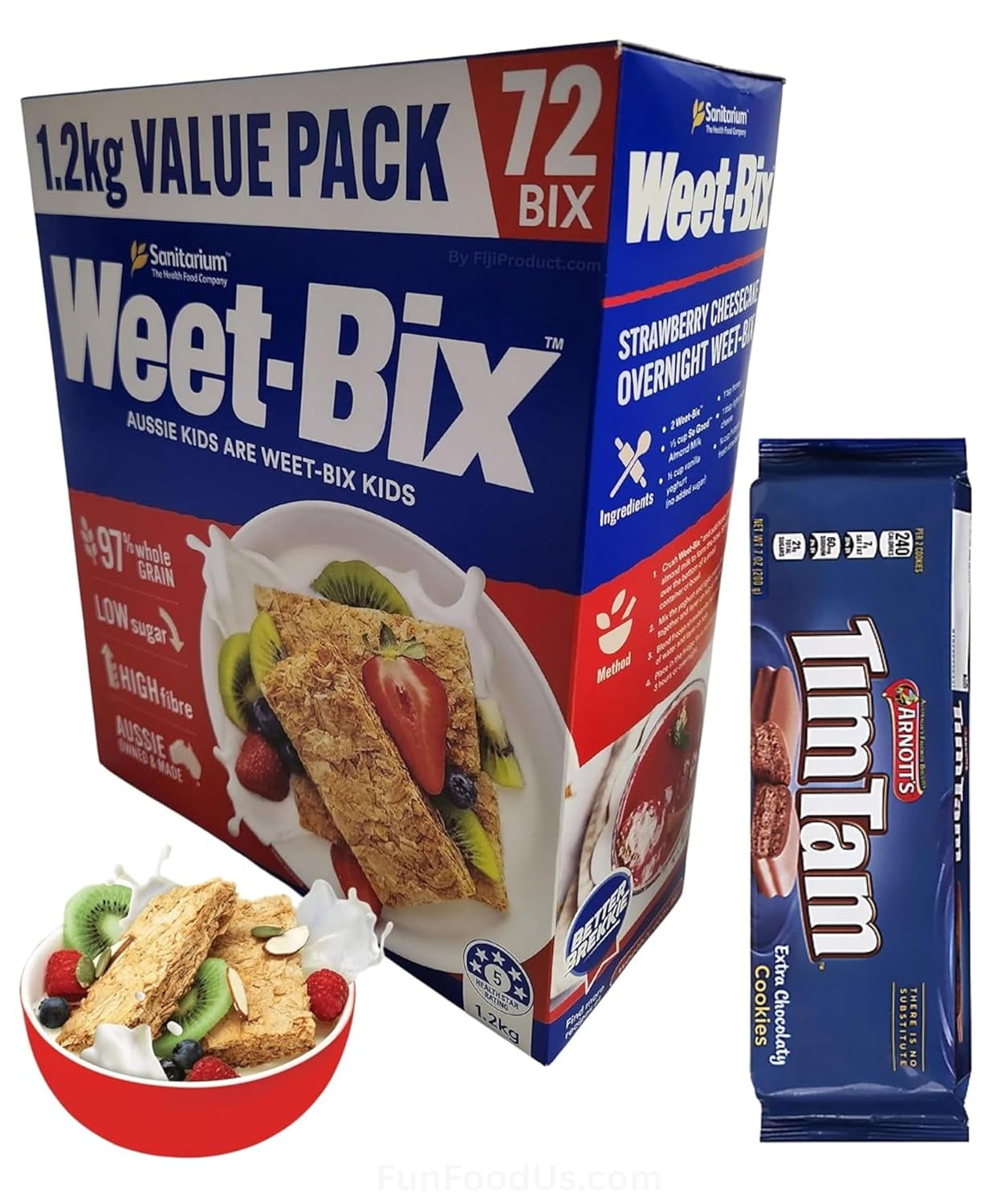 Sampler - Weet-Bix 97% Wholegrain, TimTam Extra Chocolaty (1.2kg / Tim Tam x 200g) Delicious Irresistable Chocolately Cookie Biscuits, Aussie Made and Loved