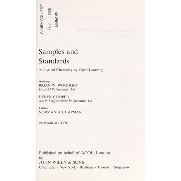 Pre-Owned Samples and Standards (Analytical Chemistry by Open Learning) 9780471912897 Used