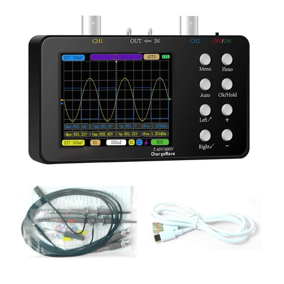 Sampling Compact Portable Digital Oscilloscope 50M Sampling Rate 10M Analogue Bandwidth Handheld Current Oscilloscope Cellphone Repairs Lissajous Patterns 6A Current Waveform