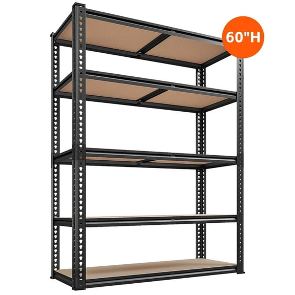 ZEUKMXOO Heavy Duty Adjustable Garage Storage Shelf 60"H x 28"W x 12"D, 2000lb Capacity, Black Metal Frame & Brown MDF Shelves for Garage, Kitchen, Office
