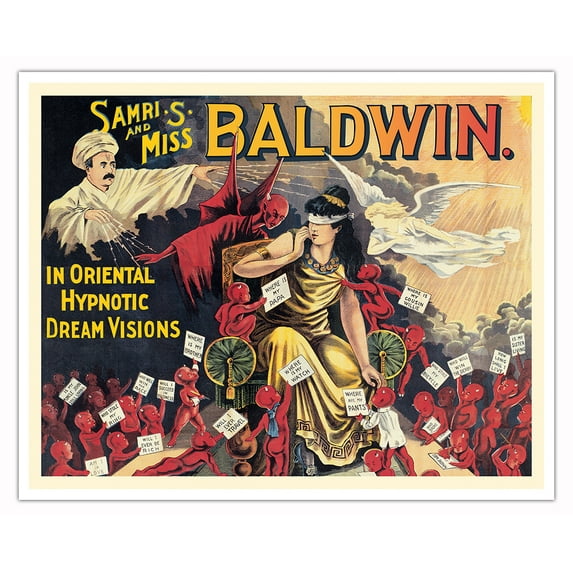 Samri S. and Miss Kitty Baldwin - In Oriental Hypnotic Dream Visions - Vintage Magic Poster c.1890 - Fine Art Matte Paper Print (Unframed) 16x20in