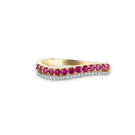 Samriddhi Creations Lab Ruby and Moissanite Band Ring, Dainty Half Eternity Wedding Band, Dainty Stackable Band, Gift for Her, Silver Jewelry