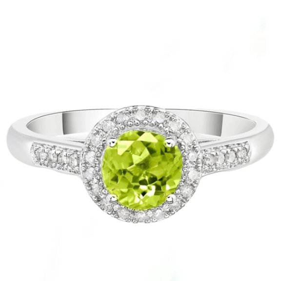 Samriddhi Creations Round Cut Peridot Engagement Ring, Dainty Moissanite Statement Ring, Anniversary Gift for Women, Silver Jewelry