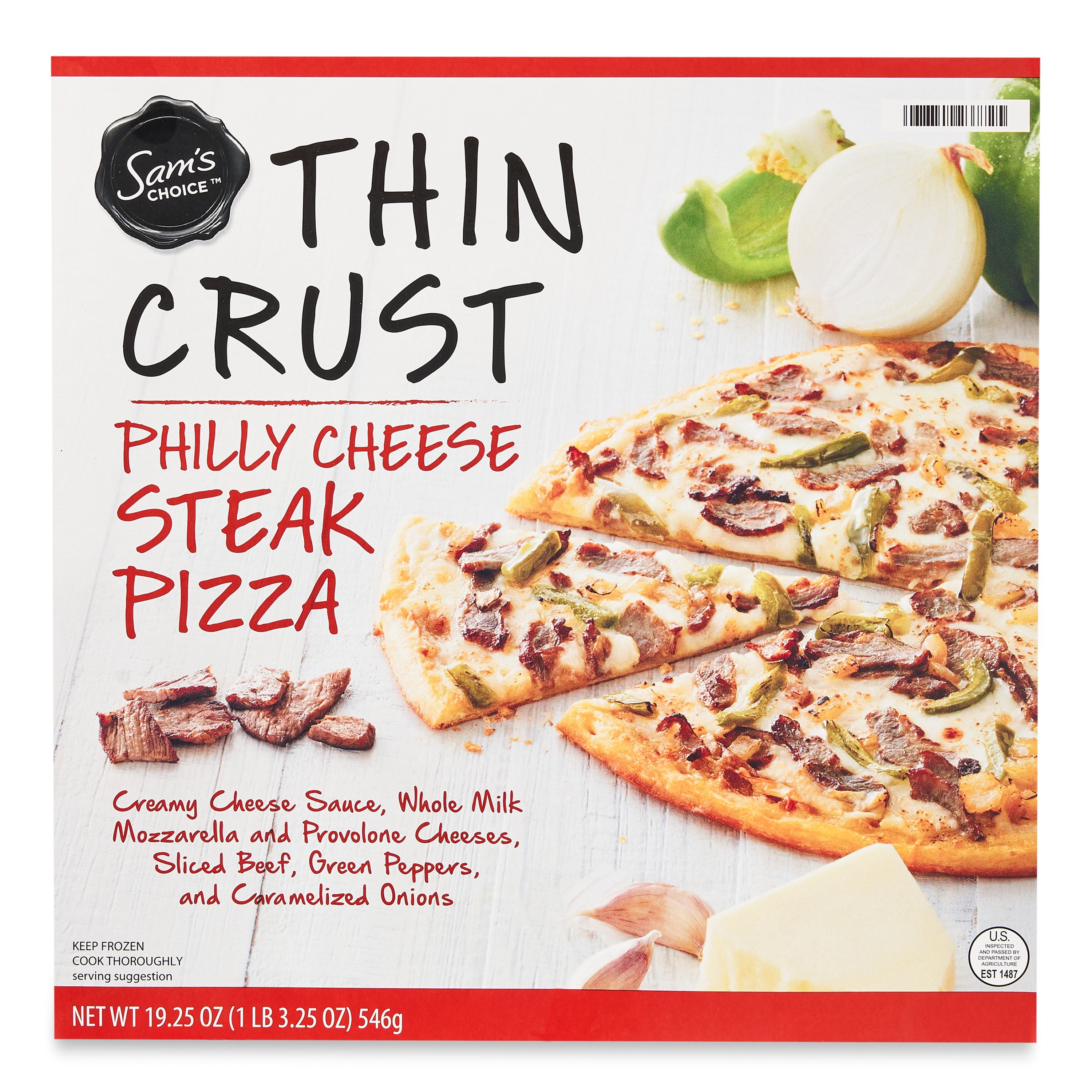 Sams Choice Thin Crust Philly Cheese Steak Frozen Pizza 192oz 3441