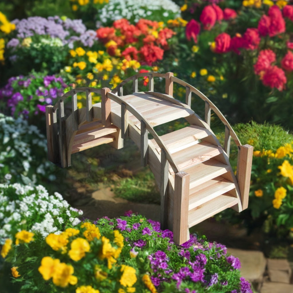 SamsGazebos Fairy Tale Wood Garden Stair Bridge with Picket