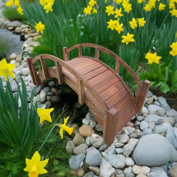 SamsGazebos Miniature Japanese Wood Garden Bridge, 25-Inch, Brown, Treated