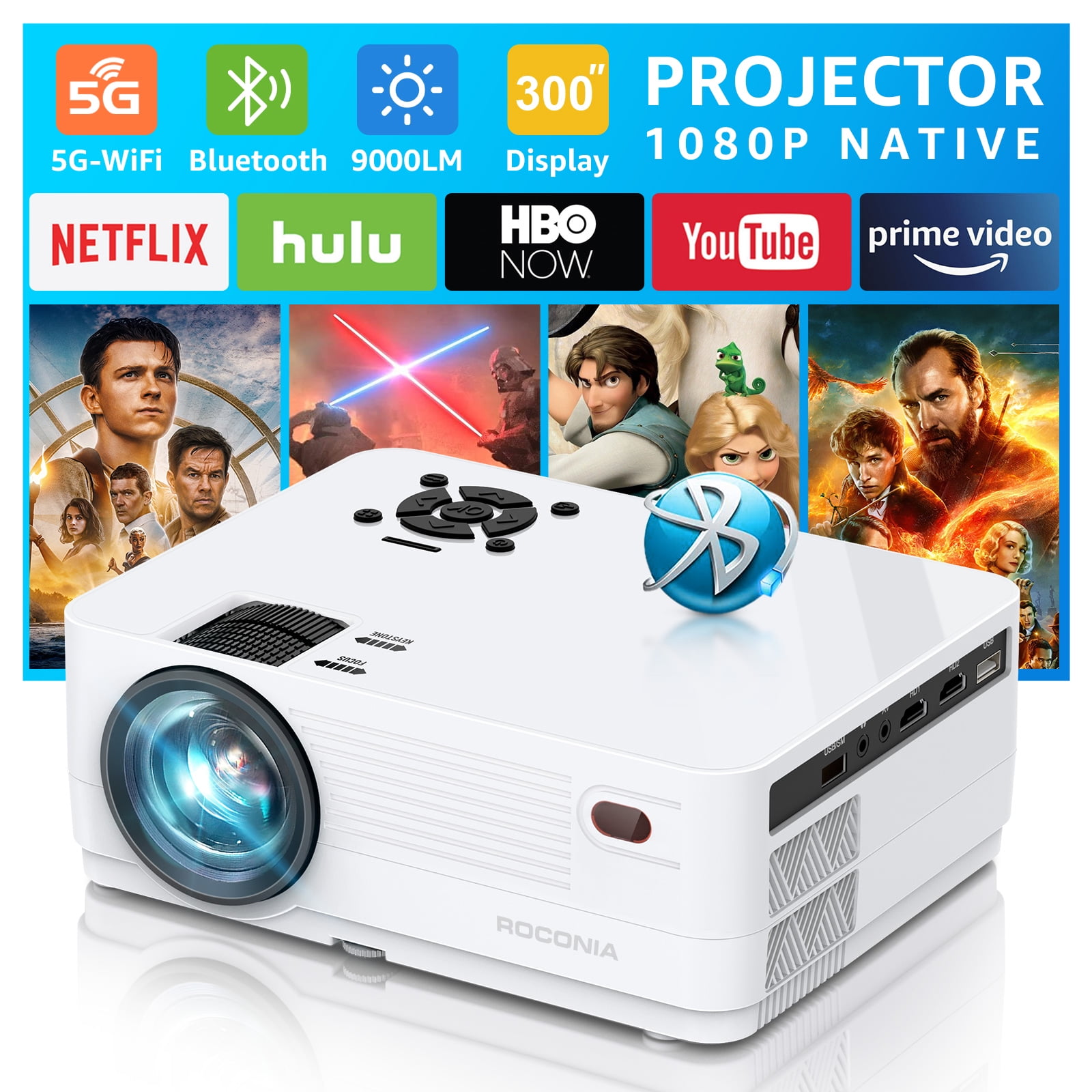 Samsaimo Native 1080P 5G WiFi Bluetooth Projector,12000LM Full HD Movie
