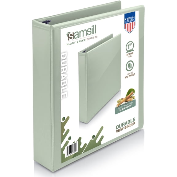 Samsill Durable Plant-Based 1.5" Round Ring View Binder, 3-Ring, Sage