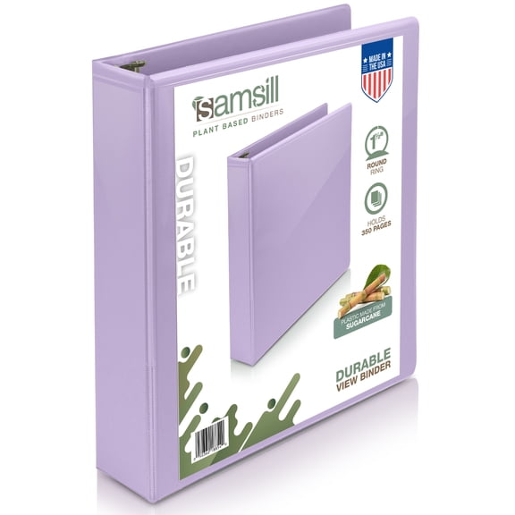 Samsill Durable Plant-Based 1.5" Round Ring View Binder, 3-Ring, Lavender