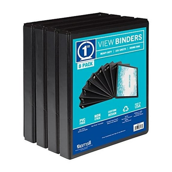 Samsill 1 in. Economy Durable View Binder - Black, Pack of 8