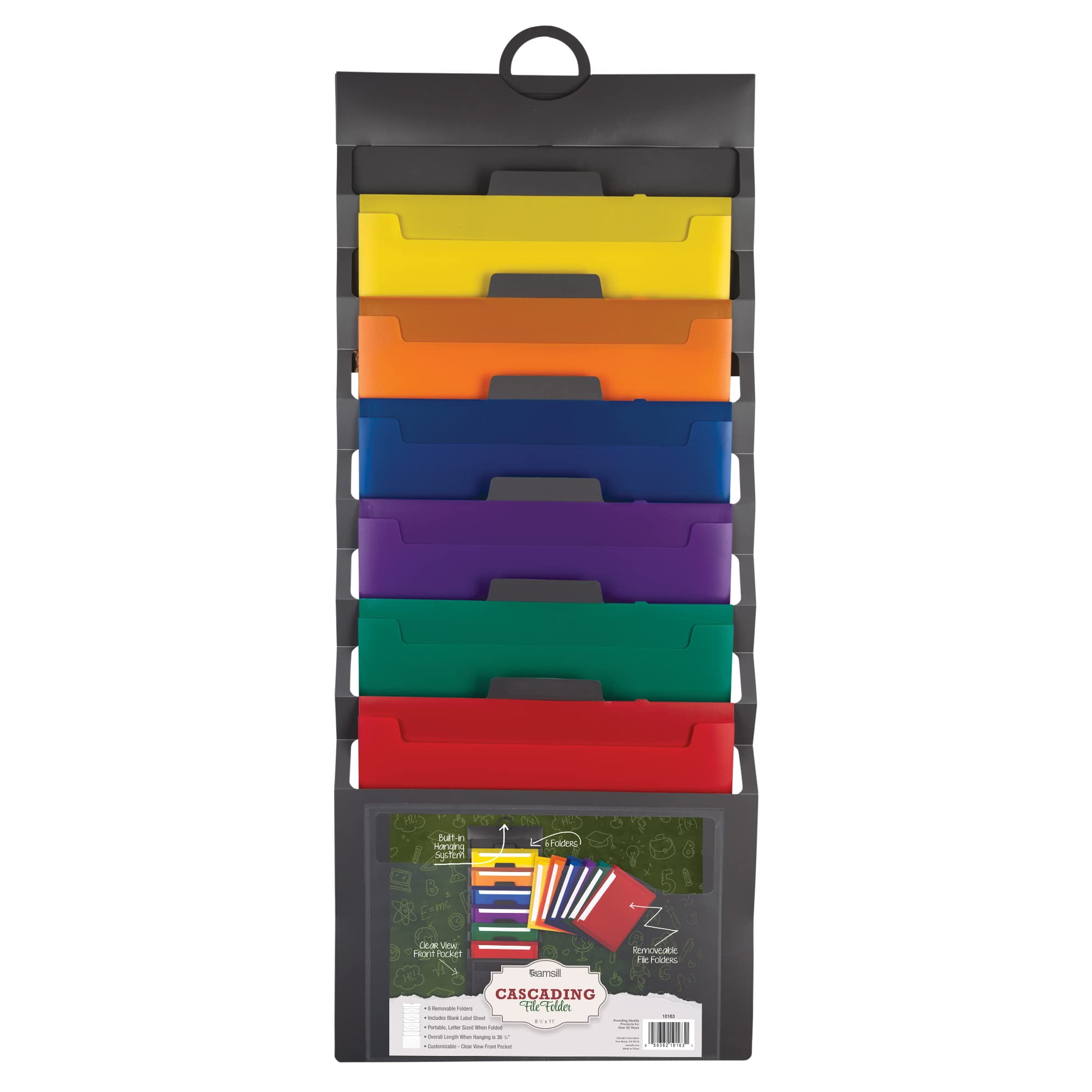 Gray Cascading Wall File Organizer with Assorted Color Folders