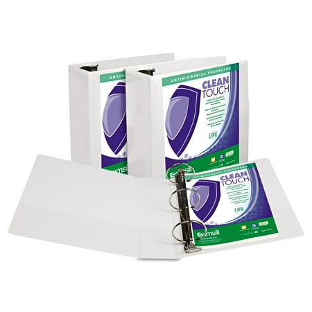 Samsill Clean Touch Locking Round Ring View Binder, Antimicrobial, 4" Cap, White