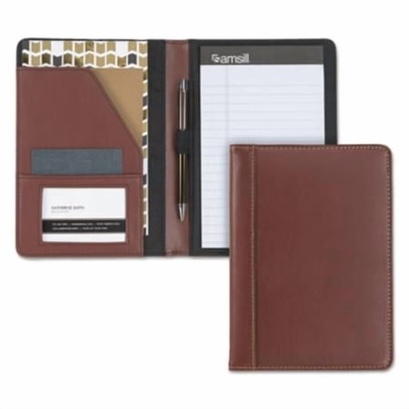 Samsill Contrast Stitch Leather Junior Padfolio, 5"x8" Brown