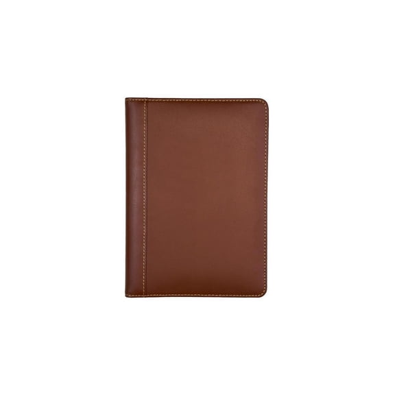 Samsill Contrast Stitch Leather Junior Padfolio, 5"x8" Brown