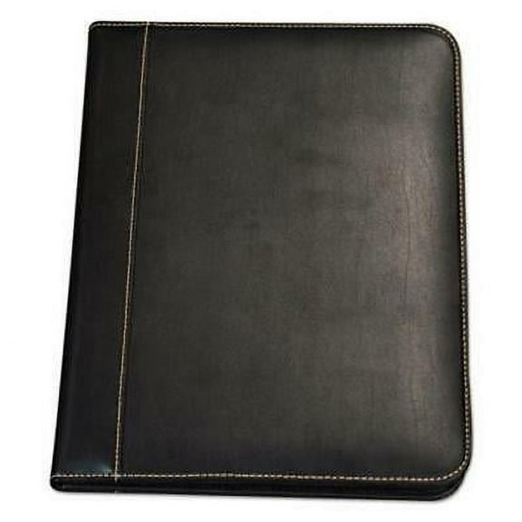 Samsill Contrast Stitch Leather Padfolio, 8 1/2 x 11, Leather, Black