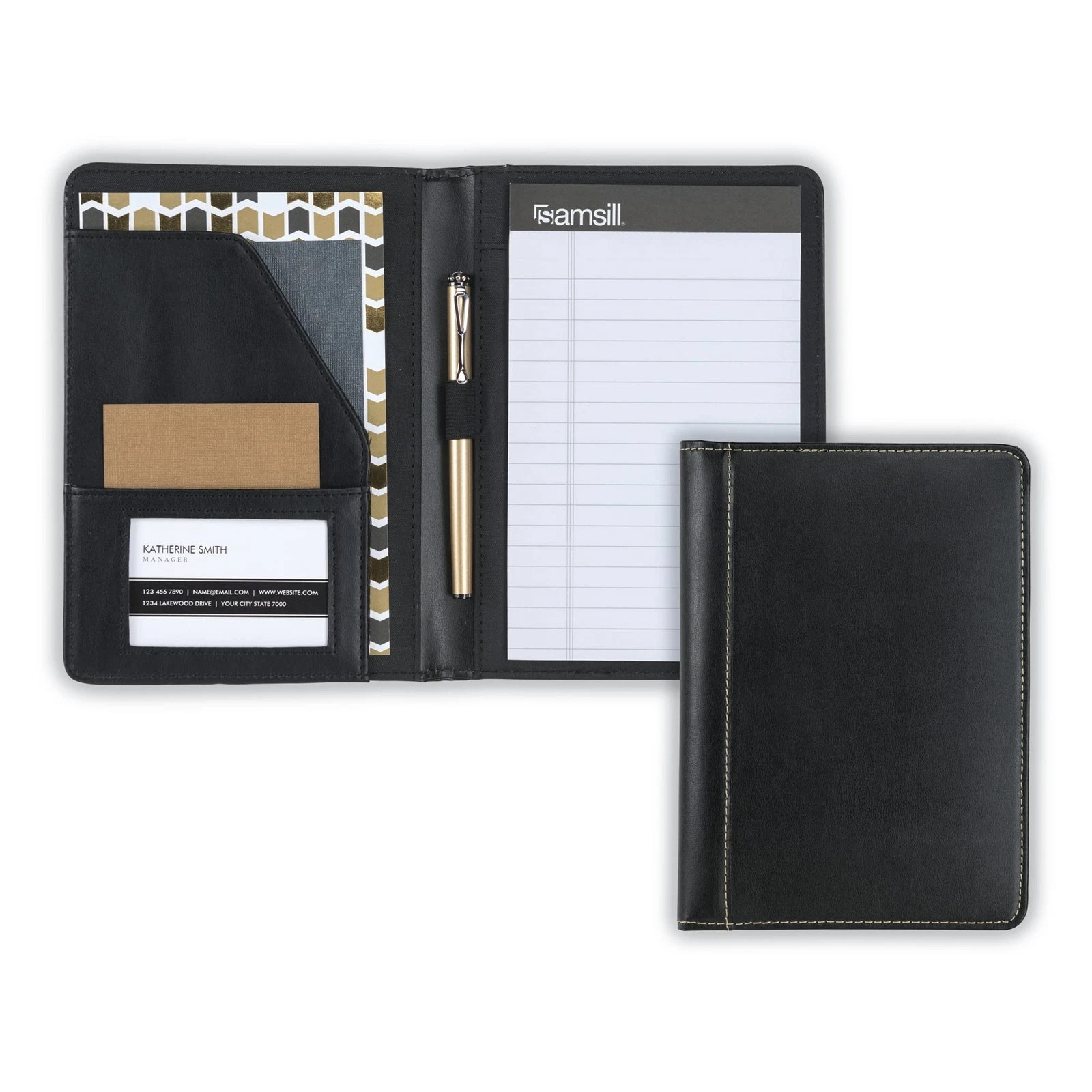 Samsill Contrast Stitch Leather Small Portfolio Junior Portfolio