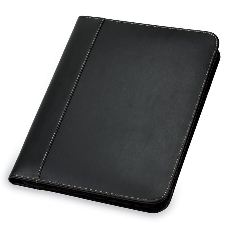 Samsill Contrast Stitch Leather Zipper Padfolio, 8.5