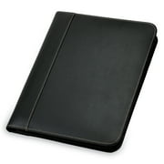 Samsill Contrast Stitch Leather Zipper Padfolio, 8.5x11 Writing Pad Included, Black