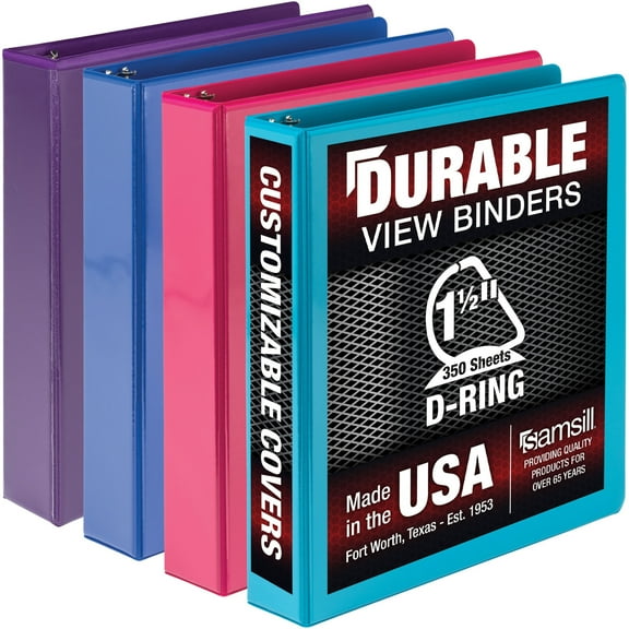 Samsill Durable 1.5 Inch View D-Ring Binder - Fashion Assortment 4 Pack, Assorted, 4 / Pack (Quantity)