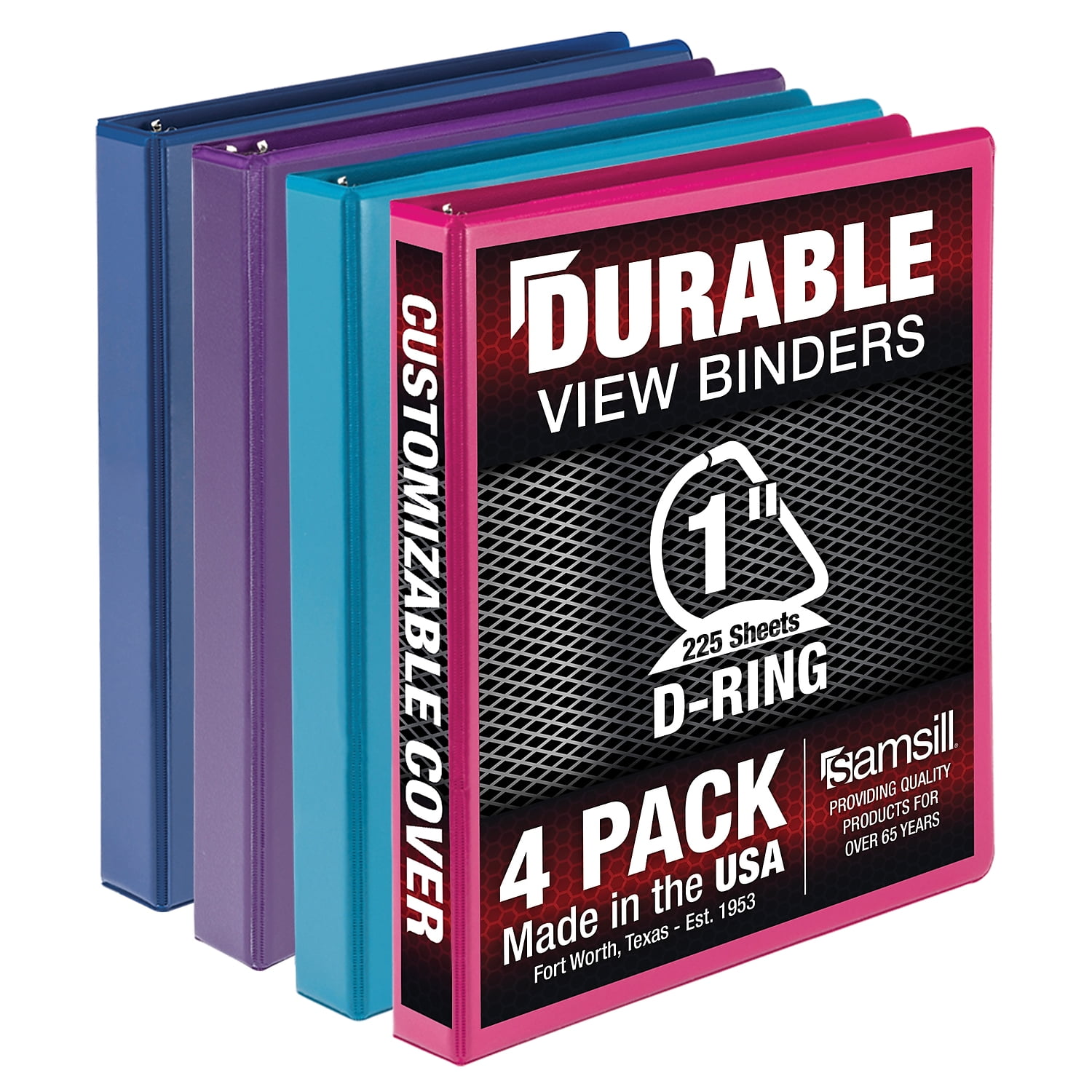 Samsill Durable 1 Inch Binder, , D Ring Customizable Clear View Cover, Fashion Assortment, 4 Pack, Each holds 225 Pages (MP46439)