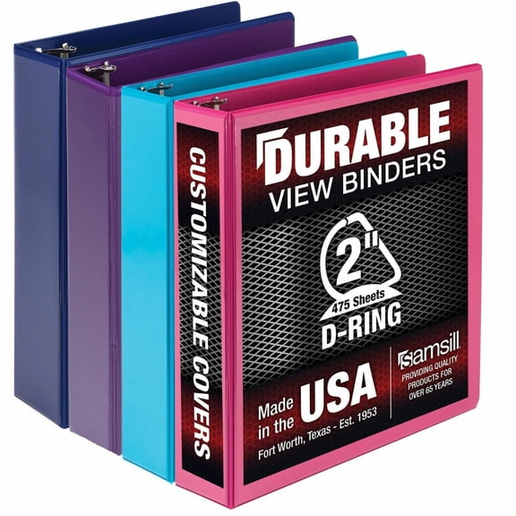 Samsill Durable 2 Inch View D-Ring Binder - Fashion Assortment 4 Pack, Assorted, 4 / Pack (Quantity)