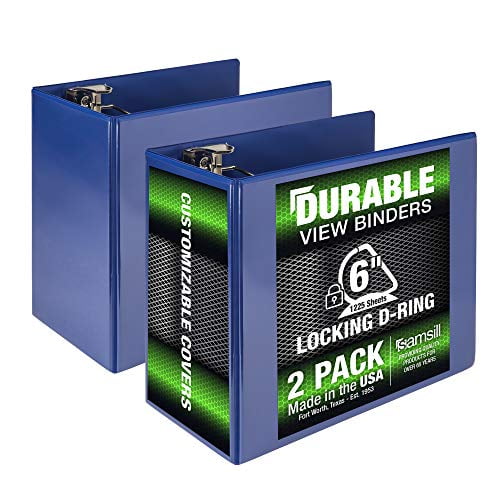 Samsill Durable 6 Inch Binder Blue D Ring Binder/Customizable Clear View Binder/Bulk Binder 2 Pack/Blue 3 Ring Binder 6 inch (MP2X6422)