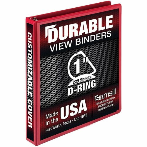 Samsill Durable Three-Ring View Binder, 1" Binder Capacity, 225 Sheet Capacity, Fastener: D-Ring, Pocket: 2, Internal, Polypropylene, Chipboard, Red (16433) | 2-Pack (2 Total)