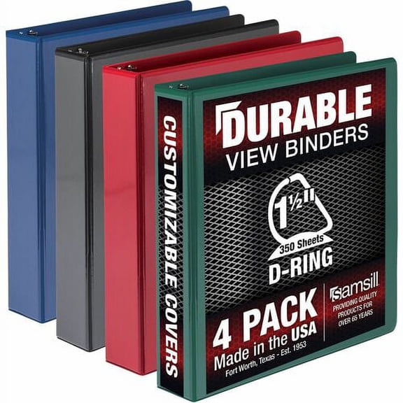 Samsill Durable View Binders - 1 1/2" Binder Capacity - Letter - 8 1/2" x 11" Sheet Size - 350 Sheet Capacity - D-Ring Fastener(s) - 2 Internal Pocket(s) - Chipboard, Polyprop | Bundle of 10 Packs