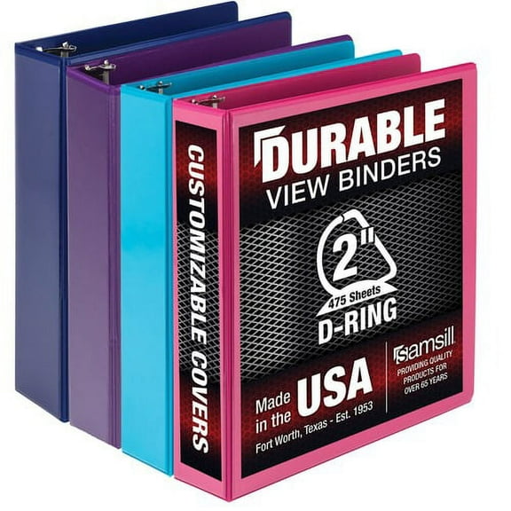 Samsill Durable View Binders - 2" Binder Capacity - Letter - 8 1/2" x 11" Sheet Size - 475 Sheet Capacity - 3 x D-Ring Fastener(s) - 2 Internal Pocket(s) - Polypropylene, Chip | Bundle of 5 Packs