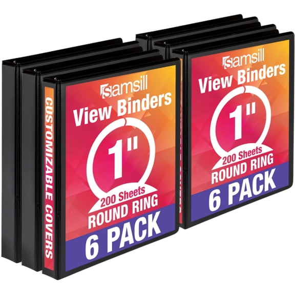Samsill Value View 3-Ring Binder, 1" Round Rings, Recycled, Pack of 6