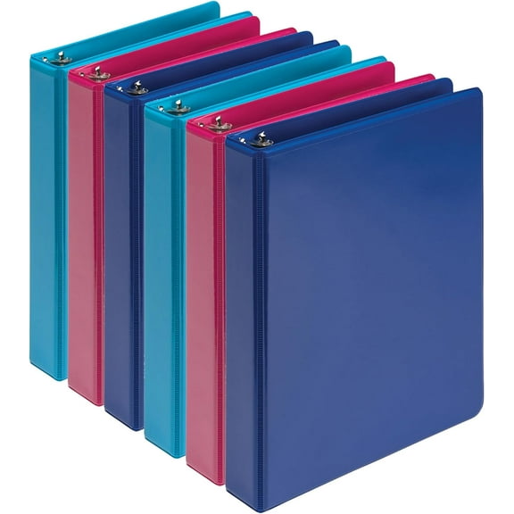 Samsill Economy 1 Inch Mini 3 Ring Binder - - 9.1 x 7.5 Round Ring Binder - Non-Stick Customizable Cover - Assorted Fashion - 6 Pack