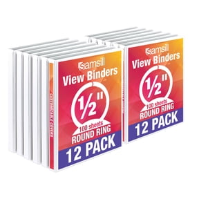 Samsill Economy 3 Ring Binder Organizer, .5 Inch Round Ring Binder, Customizable Clear View Cover, White Bulk Binder 12 Pack
