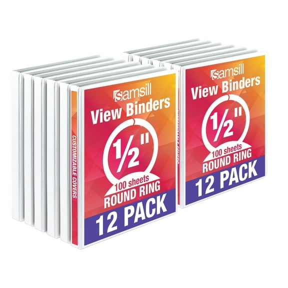 Samsill Economy .5" Round Ring Binder, White, Customizable, 12 Pack