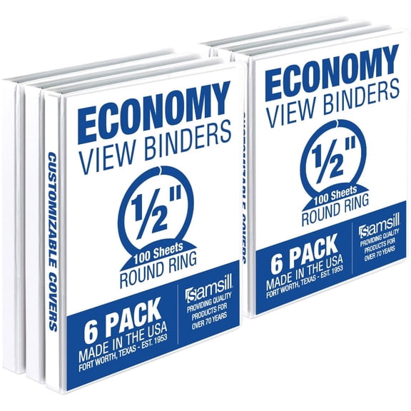 Samsill Economy View 1/2" Capacity Letter Size Round Ring Binder White I08517