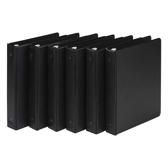 Samsill MP32300 3 Ring Mini Storage Binders, 1 Inch Round Ring Black - 6 Pack