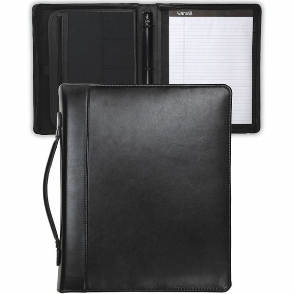Samsill Regal Leather 1.5" Round Ring Zipper Binder Portfolio, Black