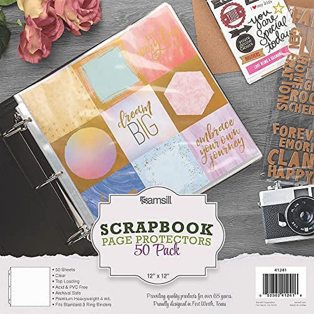 Scrapbook Page Protectors 12x12 - 50 Pack Fits 3 Ring Scrapbook Album 12x12  B