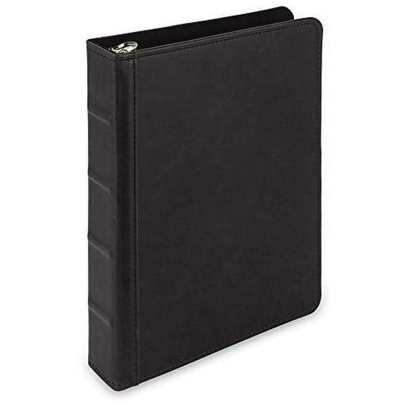 Samsill Vintage 1 Inch Mini 3 Ring Binder / Junior Planner Binder Sized to Fit 8.5" x 5.5" Paper and Sheet Protectors / Hardback Vintage Notebook and Organizer Binder / Black