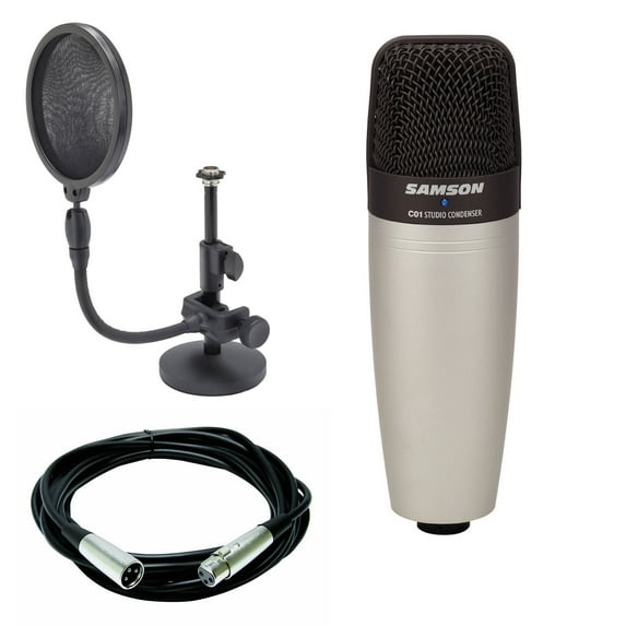 Samson C01 Studio Condenser Mic + Mic stand & mic pop filter combo + Mic Cable