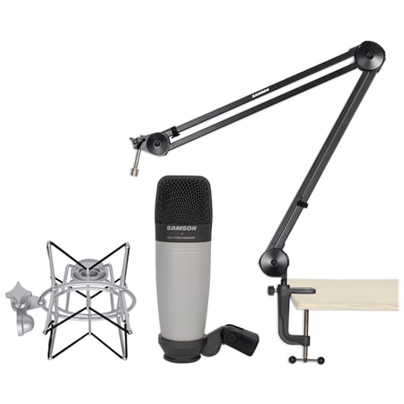 Samson C01 Studio Condenser Recording Microphone+Boom Arm+Desk Clamp+Shock Mount