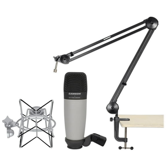 Samson C01 Studio Condenser Recording Microphone+Boom Arm+Desk Clamp+Shock Mount