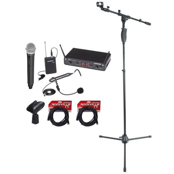 Samson Concert 288 UHF Beltpack Lavalier Headset Wireless Microphone+Mic Stand