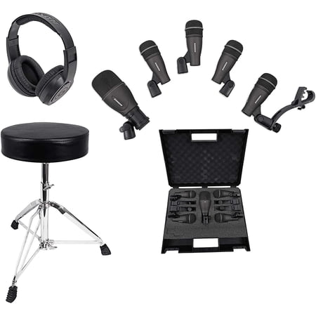 Samson DK705 5-Piece Drum Microphone Kit Bundle with Stool & Headphone