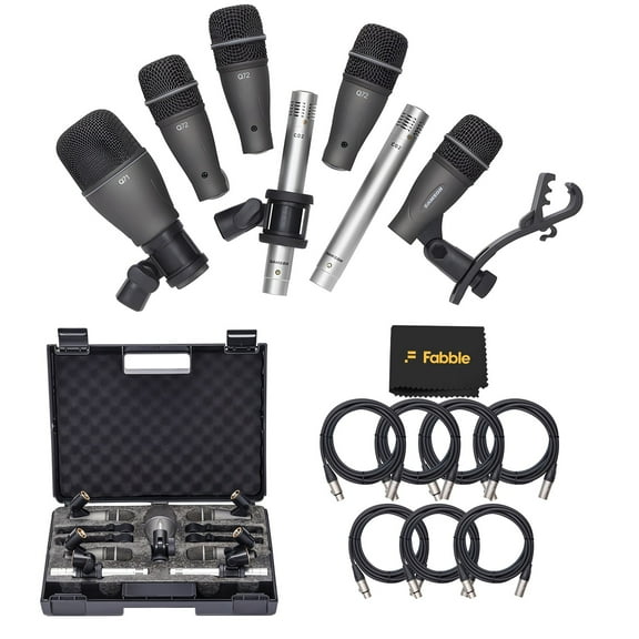 Samson DK707 7-Piece Drum Microphone Kit Bundle with 7 Premium 10-Foot XLR Cables, Swivel Mic Adapters, Rim Clips, Hardshell Carrying Case, and Microfiber Instrument Care Cloth