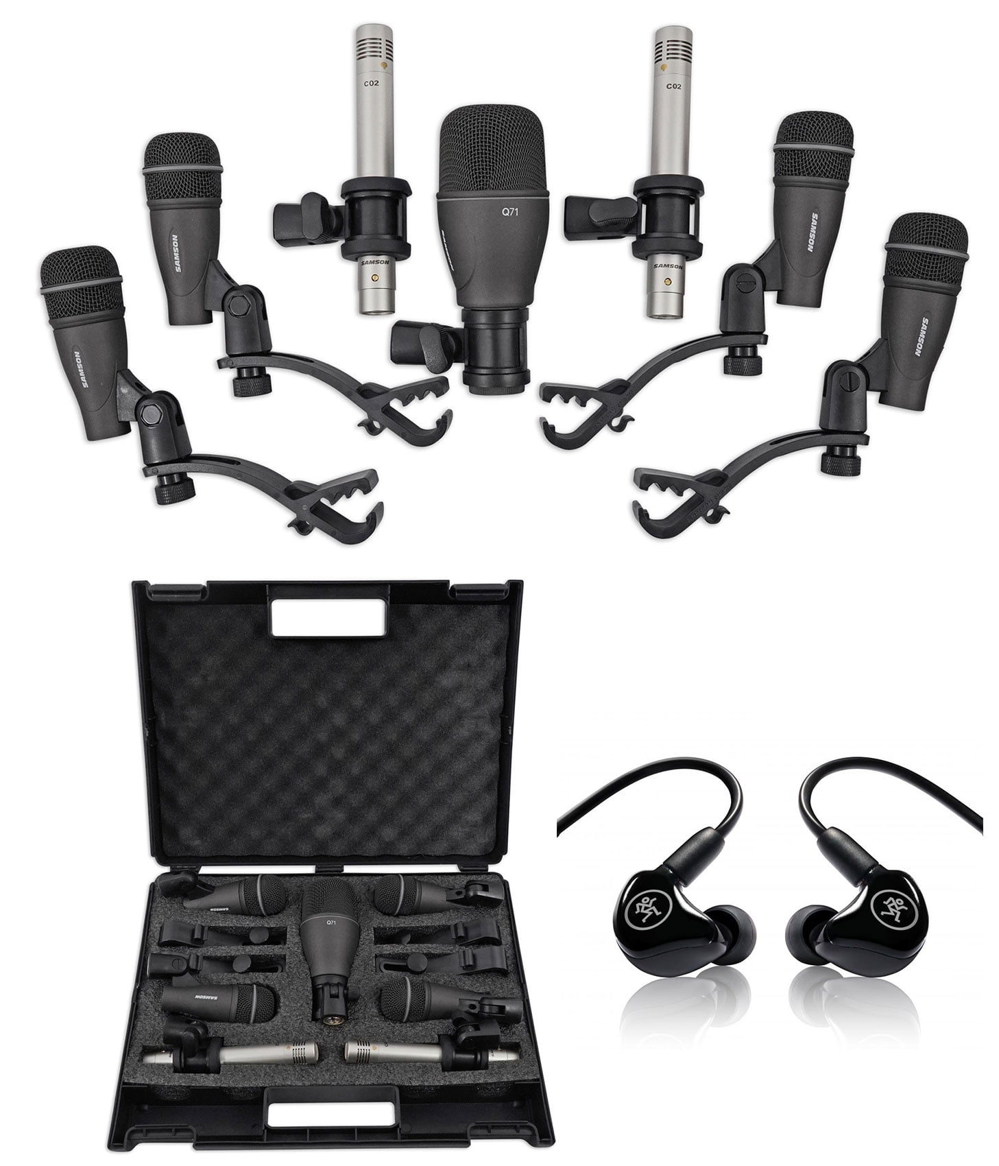 Samson DK707 Drum Mic Kit-(1) Kick+(4) Snare/Tom+(2) Pencil Mics+Mackie Monitors