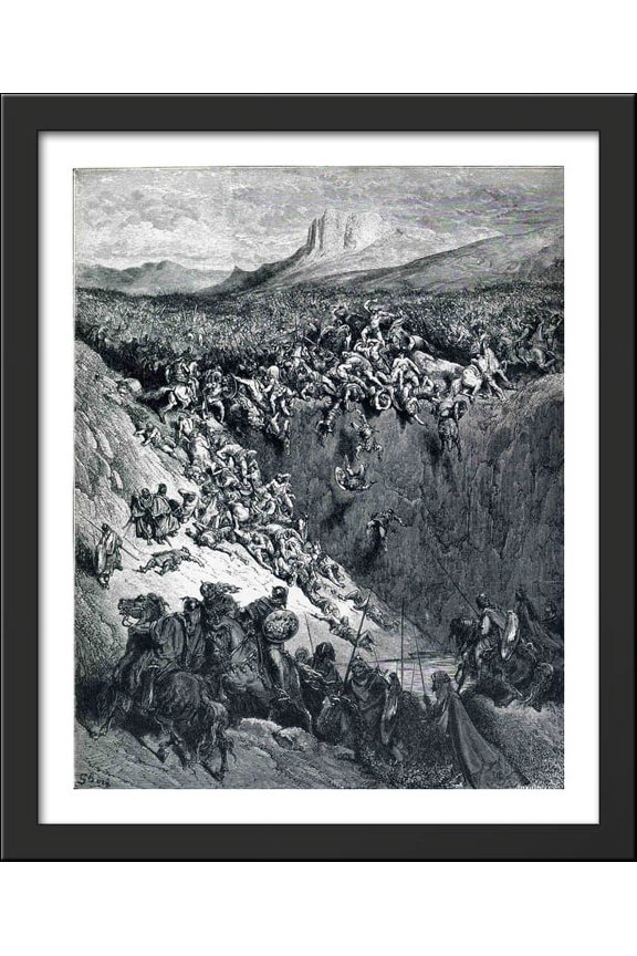 Samson Destroys the Philistines with an Ass' Jawbone 28x34 Large Black Wood Framed Print Art by Gustave Dore