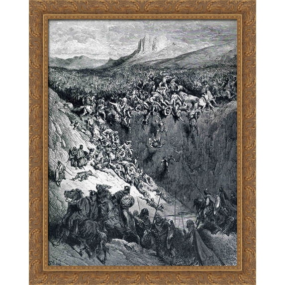 Samson Destroys the Philistines with an Ass' Jawbone 28x34 Large Gold Ornate Wood Framed Canvas Art by Gustave Dore