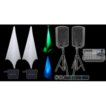 Samson Expedition XP800 800w Portable 8" PA DJ Speakers+Mixer+Stands+Cables+Bags