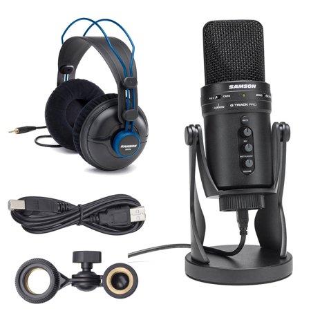 Samson G-Track Pro USB 24-bit Studio Condenser Mic with Audio Interface and Shock Mount Cradle + Samson SR970 Professional Studio Reference Headphones – Top Value!